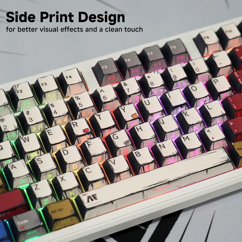 FunHub Retro PBT Keycaps,Anime Themed Japanese Manga Key Caps,Cherry Profile Shine Through Side Printed Keycaps 137 Keys Set for 60 65 75 100 Percent MX Switches Double Shot Backlit Keyboard-Colorful - Image 3